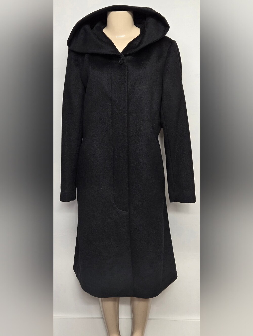Cole Haan 8 Long Midi Coat Wool Silk Cashmere Shawl Neck Black